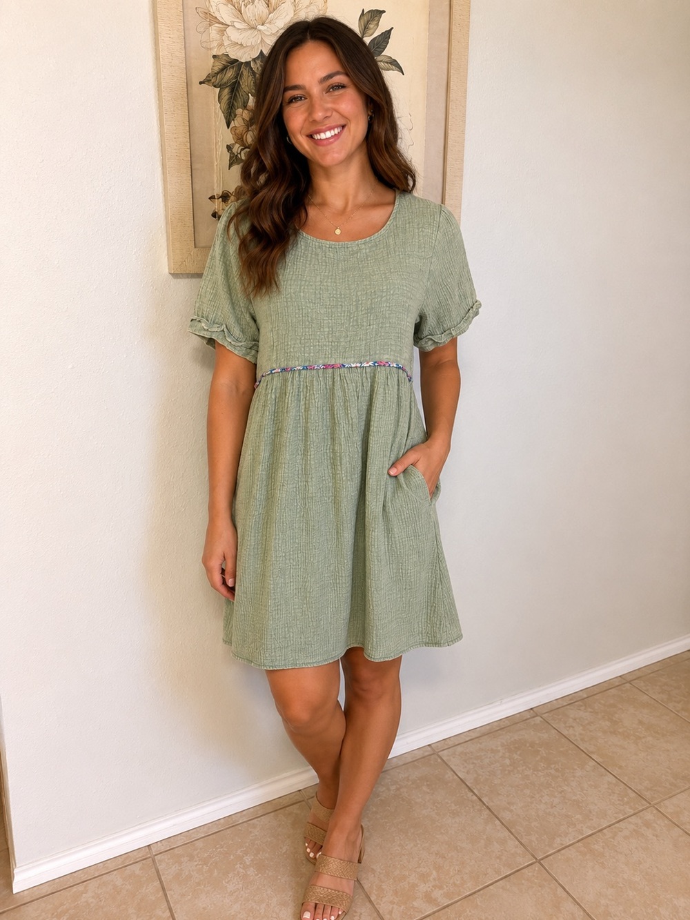 Umgee Green Gauze Dress Small NWT